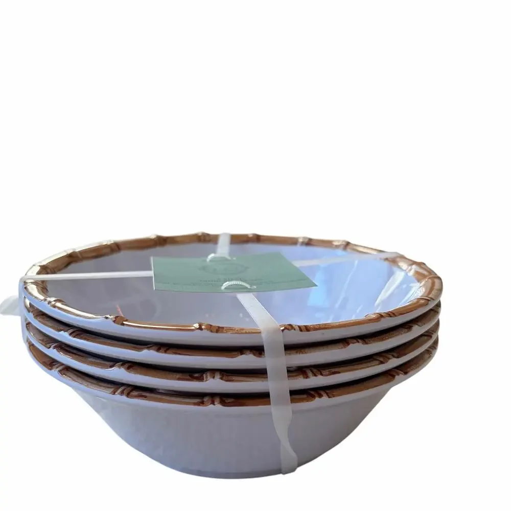 4pc Tropical Hibiscus Melamine Salad Bowls 7.5in Bamboo Rim Indoor Outdoor NEW